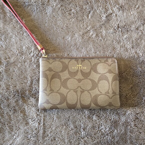 Signature Crossbody & Wristlet Set Brown Khaki Leather Trim - Picture 6 of 16